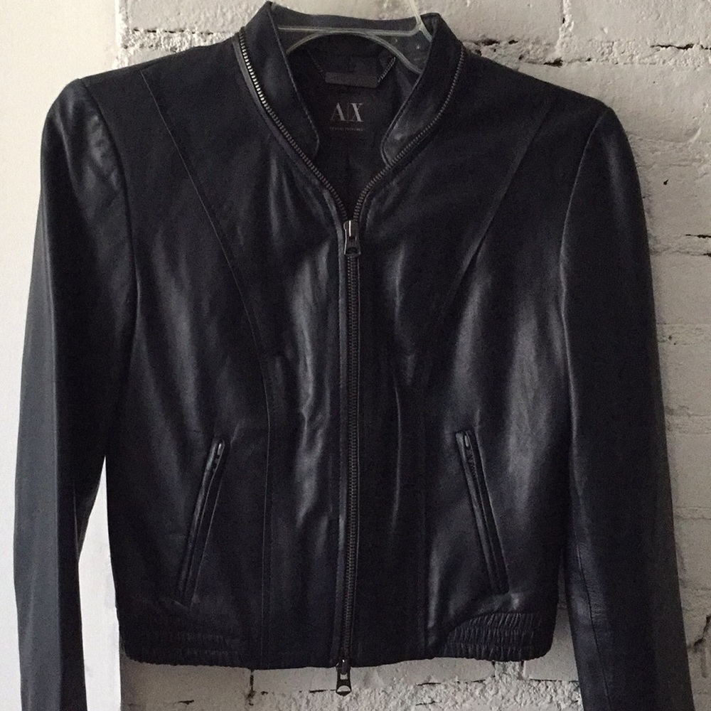 A/X Armani Exchange Leather Moto Jacket Midnight